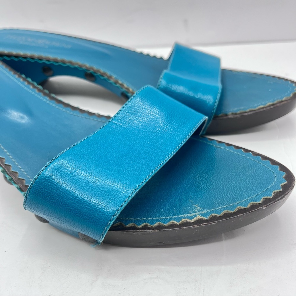 YSL Vintage Women’s 41 Yves Saint Laurent Blue/Green Leather Slide Sandals Italy - Picture 3 of 14